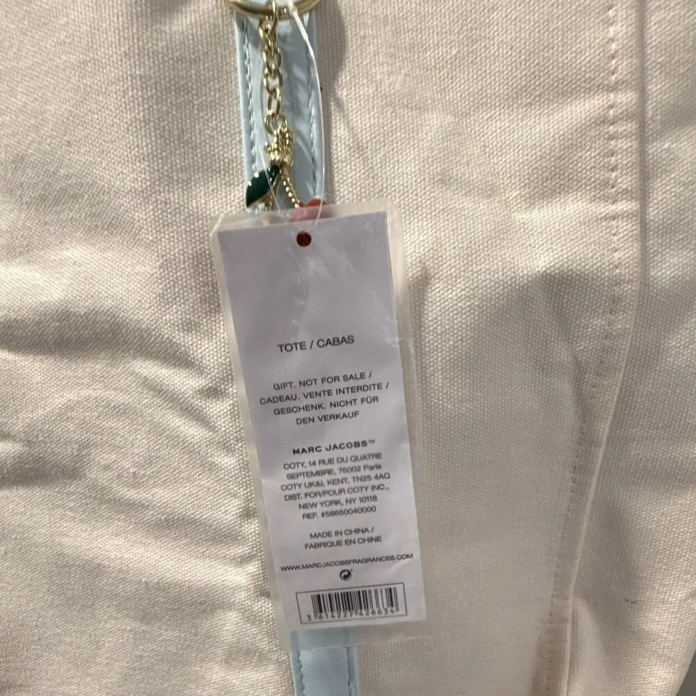 Marc Jacobs Perfect Tote Bag Ivory Light Blue Handles Cherry Charm Gold Hardware
